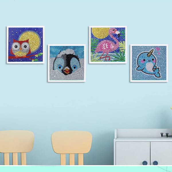 Fyra paket uggleserie barn DIY 5D diamantmålning efter nummer set