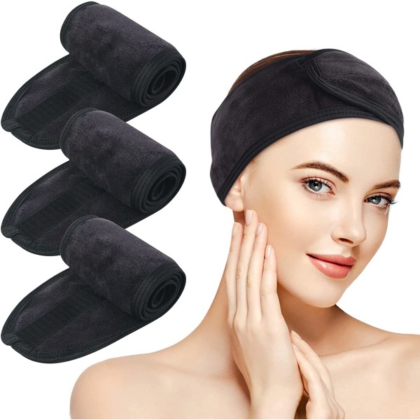 Black-Microfiber Hair Band Women Makeup Spa Washable Band for Fa