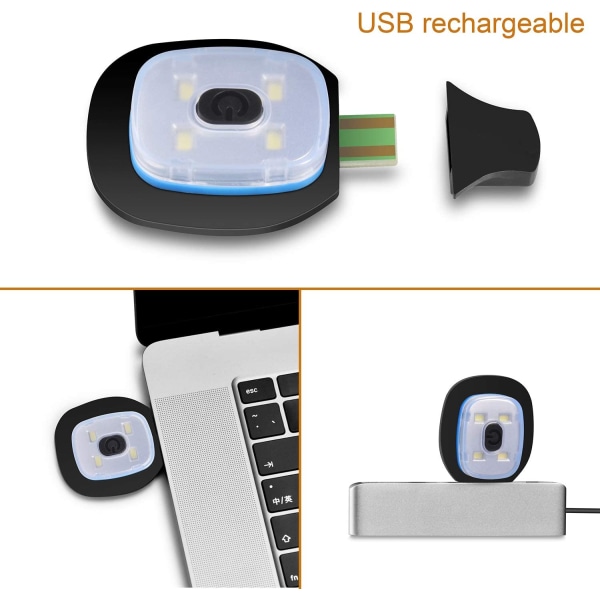 Hue med lys, USB genopladelig LED hue med 3 lysstyrker