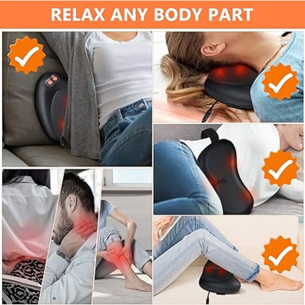 Shiatsu Massagepude, Opvarmet Rygmassager med 4 Knuder og 3 Justerbare Hastigheder, Tovejsrotation, Massageapparat til