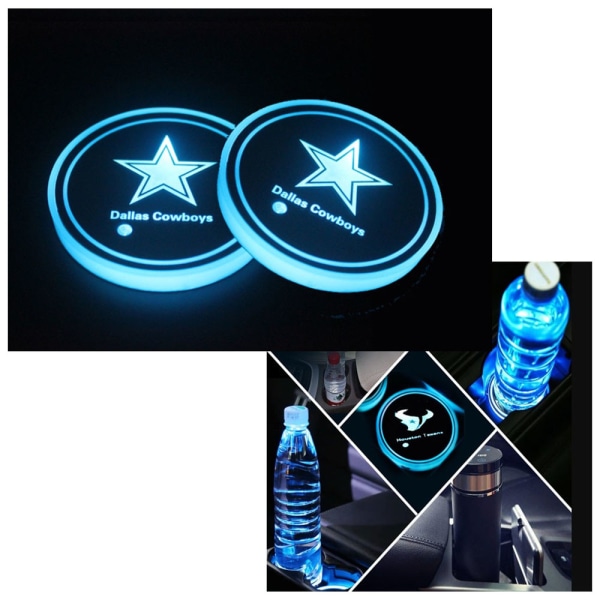 2pcs (Dallas Cowboys, about 68*68*8.5mm) LED Car Coasterss with