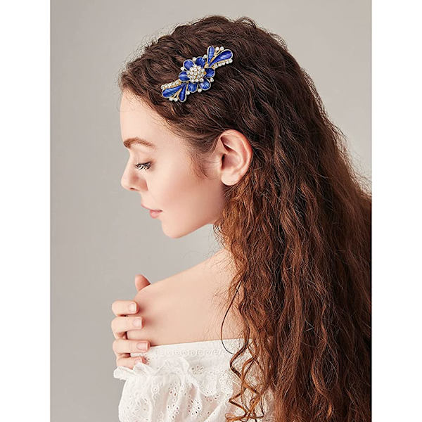 4-delt retro blomsterhårklemme fransk glitterhårklemme elegant