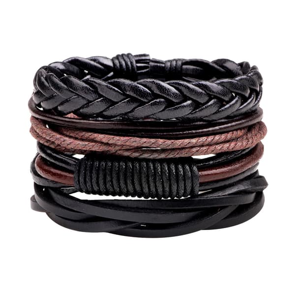 Herr Armband Set Pärlor Läder Stranded Flerskikts Flätad Rep