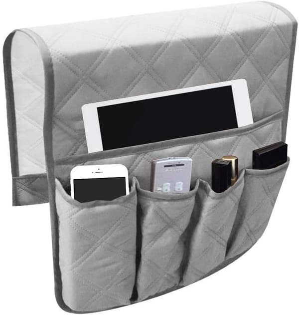 Sofa Armrest Organizer (Grå), 5 Lommer, Sklisikker, Passer Til