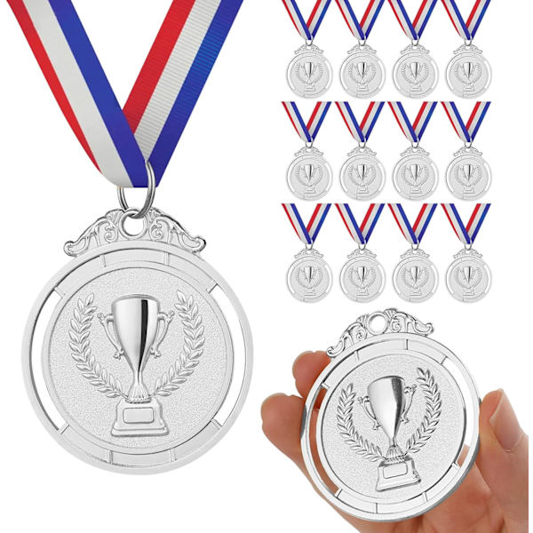 (B) 12 stk. Guldmedaljer med Halsbånd, Børnepræmiemedaljer, Vindermedaljer Guldpræmie til Sport, Konkurrencer, Fester, B