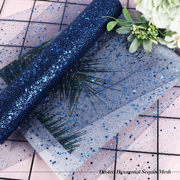 (Safirblå) 15 cm x 25 yards paljettförsedd tyll organza rulle spole med paljetter non-woven bordslöpare band DIY organza R