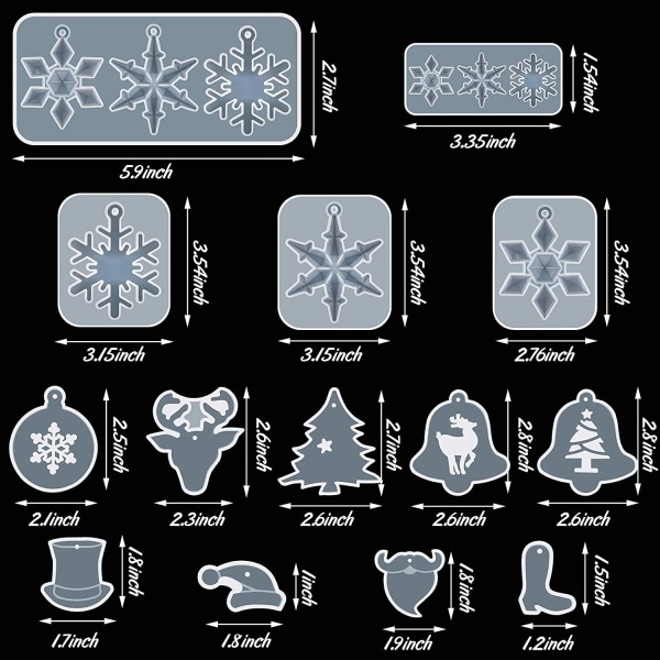 14 stykker Christmas Resin Silikonformer Christmas Snowflake Key