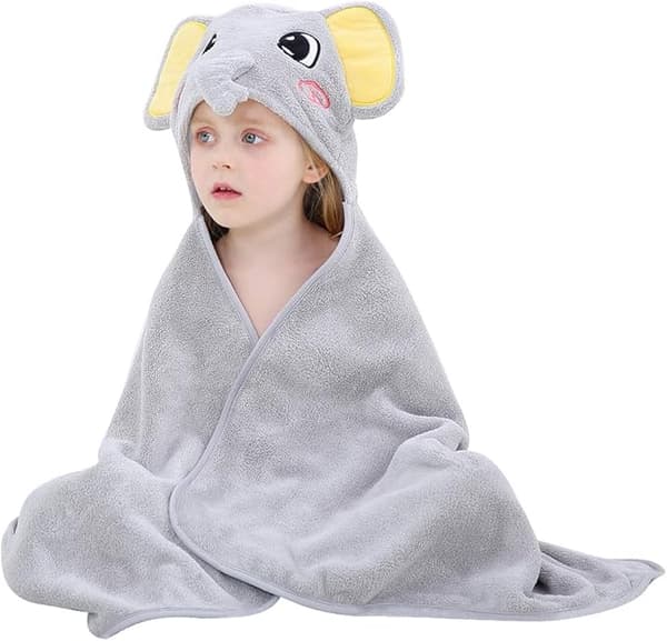 Baby hætte badehåndklæde (grå elefant 70*120cm) sød dyr cott