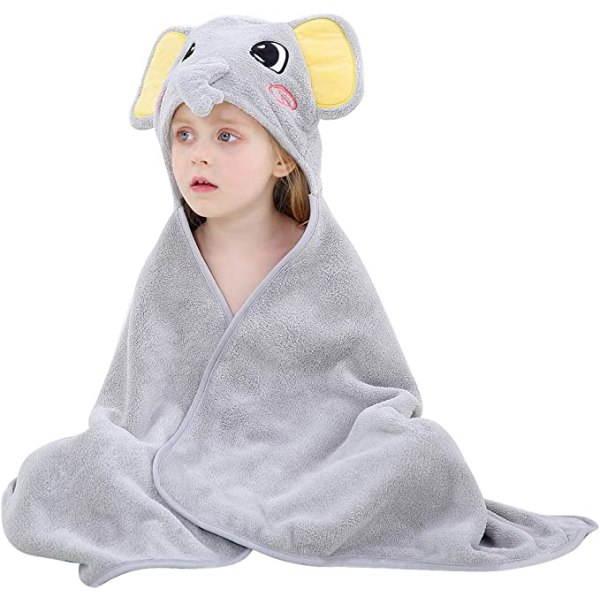 Baby Hætte Håndklæde (Grå Elefant 70*120cm) Sød Dyre Bomulds Poncho Badehåndklæde til B