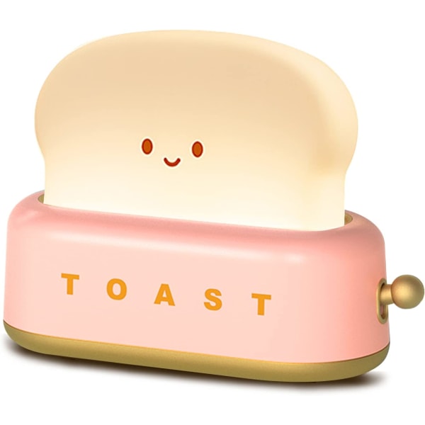(Rosa) Brödrostlampa för skrivbordsdekor, laddningsbar liten lampa med Smil