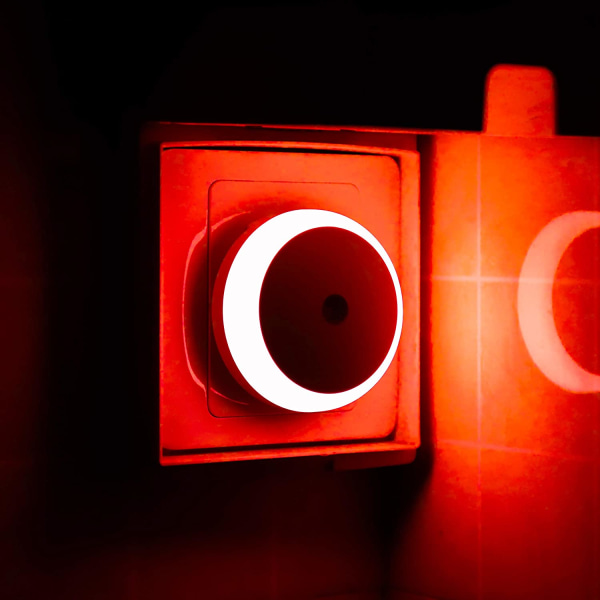 Rødt natlys, LED-natlys med stik, rundt, lyssensor,