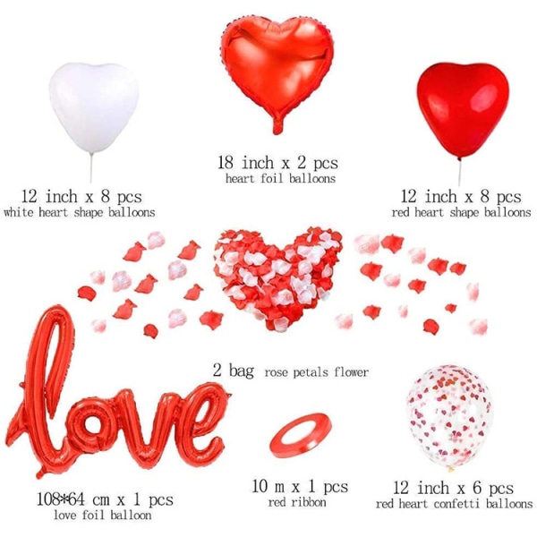 28kpl rakkaus punainen ja valkoinen folio set，Birthday Balloons Arch