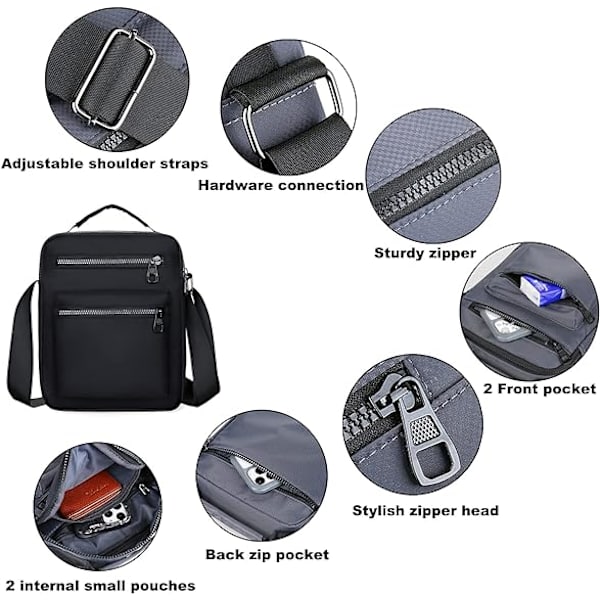 Man Bag (Svart) Liten Man Bag för Män Unisex Säkerhet Axelväska
