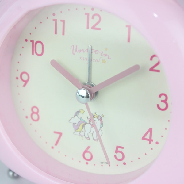 Vaaleanpunainen yksisarvinen lasten herätyskello, äänetön kello yövalolla