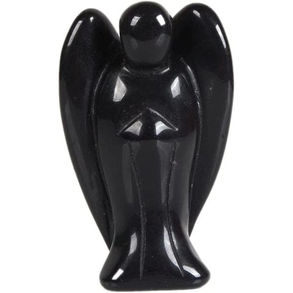 Carved Black Obsidian Gemstone Peace 2 tum Angel Pocket Guardia