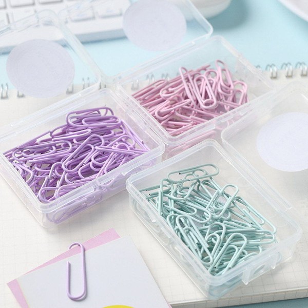 3 Pakke 60stk Macaron Farve Papirclips Frisk Kreativ Boks Stor