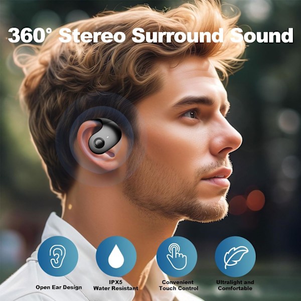 (Noir) Sprogtranslator, øretelefoner, trådløs Bluetooth-lyd, realtids oversættere, understøtter 144 sprog,