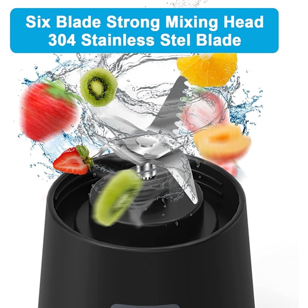 380ml Mini Bærbar Blender med Seks Blader, Personlig Størrelse