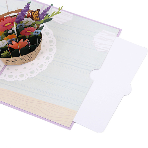 Fjärilsblomkorg Pop-up-kort, Handgjord Blomsterhälsningsbil