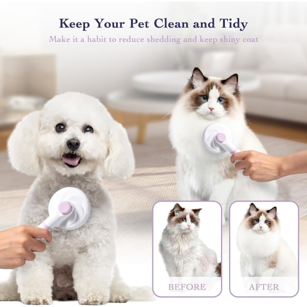 (Purple) Dog and Cat Brush, Kitten Brush, Self-Cleaning Pet Brush, Massage Combs for Short