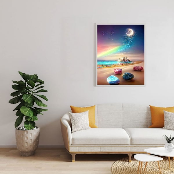 DIY Diamantkonstset, 5D Diamantmålningssatser för vuxna, Diamantmålning Färgglad strand, Full Borrkristall Strassmålning för Hemväggdekor 30 x 40 cm