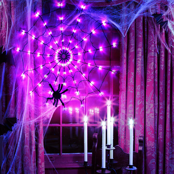 Halloween Spindelväv Dekoration LED Spindelväv Ljus med Plysch
