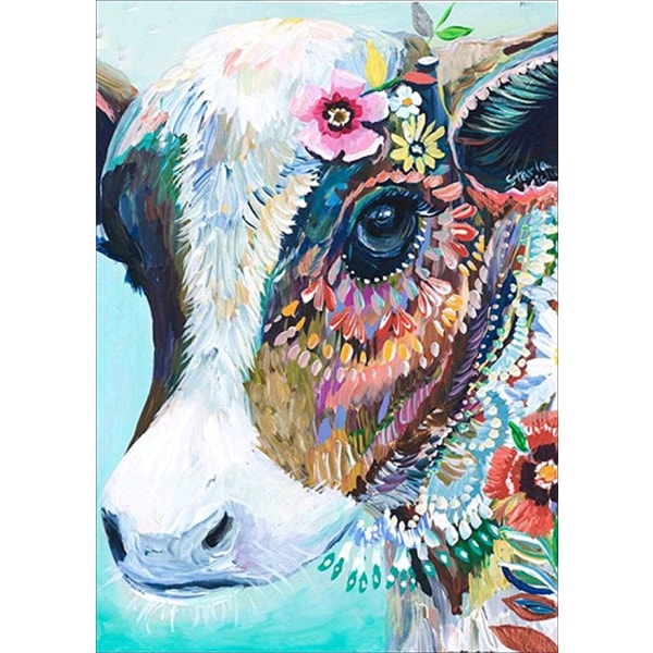 DIY 5D diamond painting täystimantti (lehmä), lehmänväriset kukat