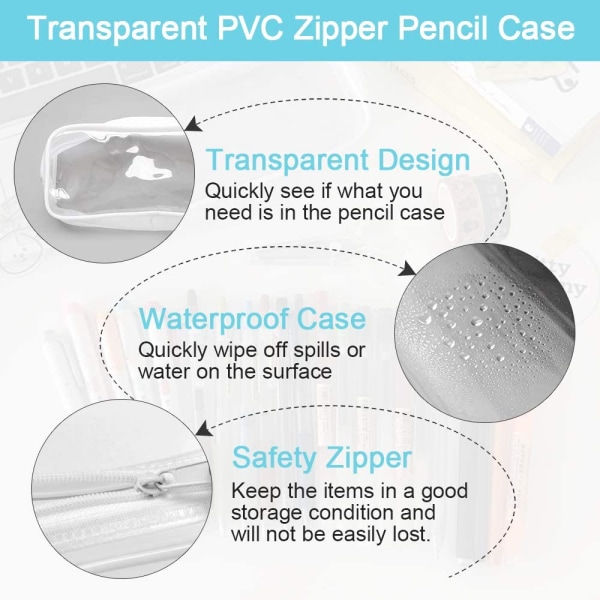 Sett med 4 klare PVC blyanter med glidelås vanntett transparent