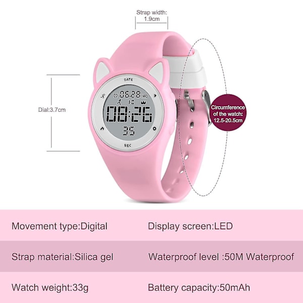 Børns digitale ur Børn Vandtætte Sportsure Fitness Tracker Med Skridttæller（Pink）