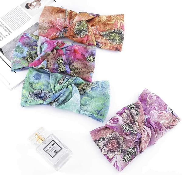 Bred Boho Hodebånd Elastisk Knute Hodebånd Blomstertrykk Hode W