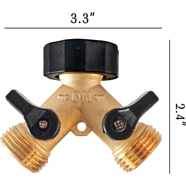 Haveslangesplitter af messing 2-vejs, 3/4 tommer slangetilslutningshane Sp