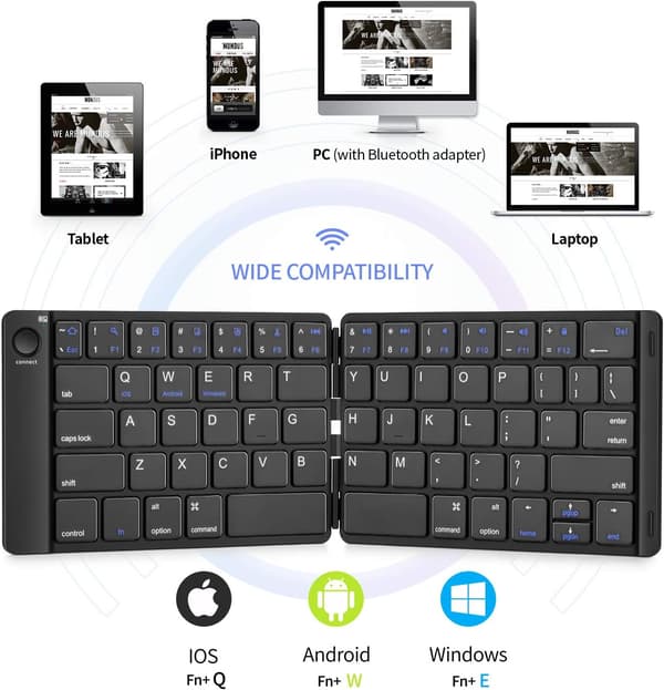 Hopfällbart Bluetooth-tangentbord - bärbart trådlöst tangentbord med