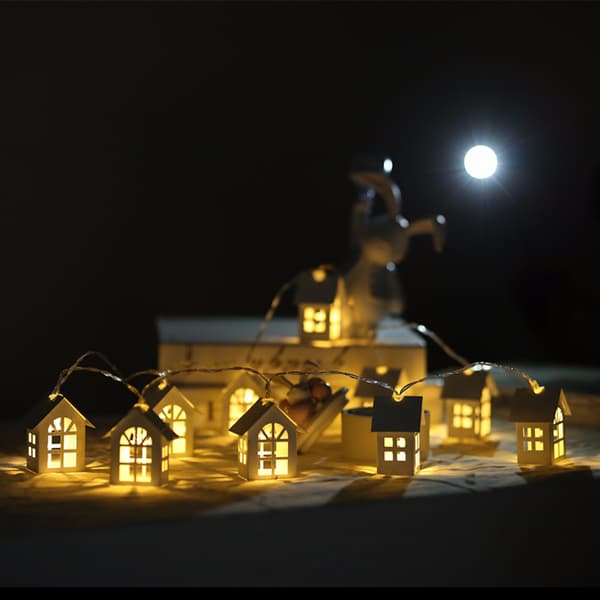 10LED Jul trä hus ljusslinga rum sovrum dekoration