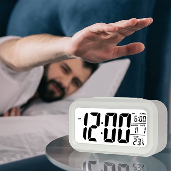 1 stk. (hvid) Digitalt vækkeur, LED-vækkeur med Tempera