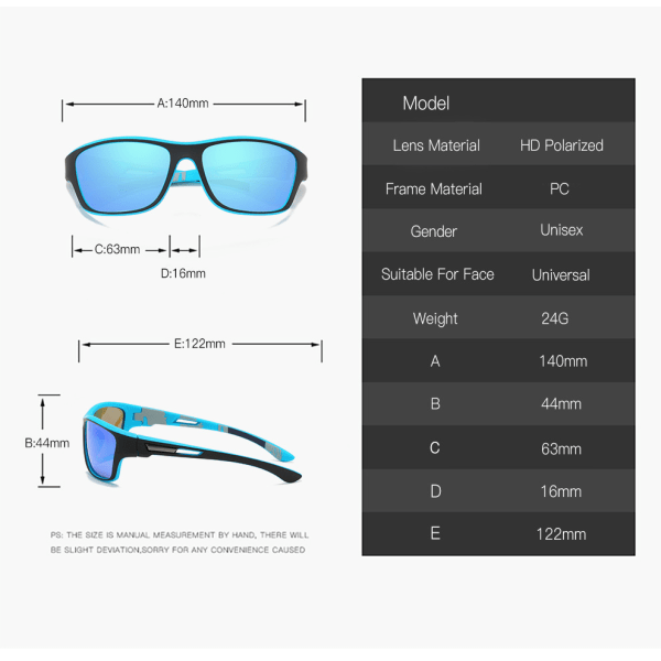 Polariserte solbriller for menn Sportsbriller fiske sykling UV400 P
