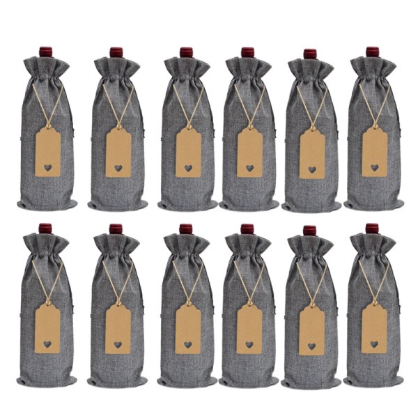 12 kpl uudelleenkäytettävät säkkikangasviinipussit, viinipullolahjapussit piirroksista