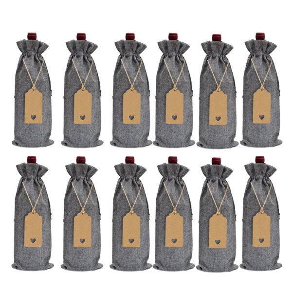 12 pcs Reusable Burlap Wine Bag, Wine Bottle Gift Bags with Draw