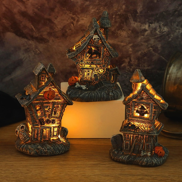 Halloween dekorative rekvisitter nytt hjemsøkt hus lysende lite hus