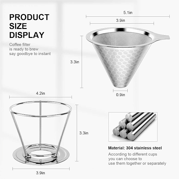 (800Mesh) Återanvändbart kaffefilter, permanent rostfritt stål filt