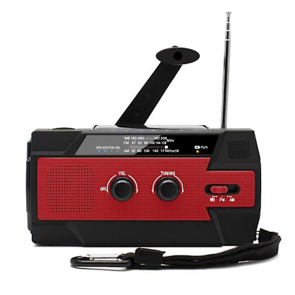Nödradio, 4000mah väderradio med handvev solladdning, 3 växlad LED-ficklampa, sos-larm, bärbar powerbank（grön）