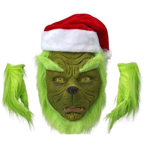 Julemaske Grønn Cosplay-maske Voksenplysj juleantrekk C