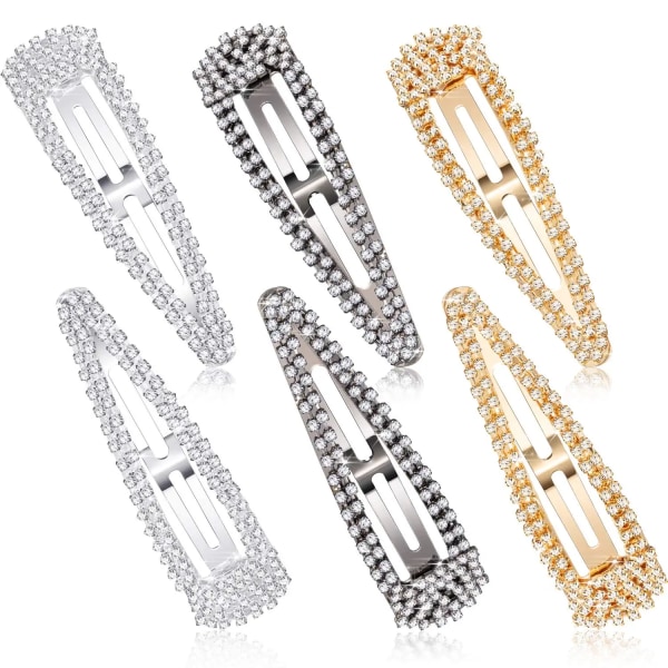 6 Pieces Rhinestone Hair Clips 3 Inch Snap Hair Barrettes Bridal