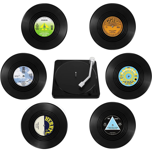 10,5 x 10,5 x 0,2 cm vinylunderlägg, set med 6 CD-retrounderlägg