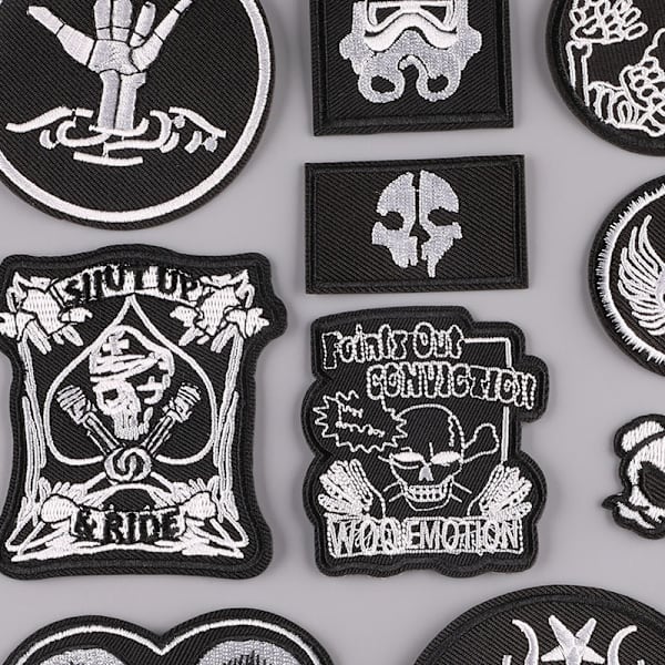 Broderi stryge-på patch, (Skull/Punk) 16PCS patch-klistermærke, Vint