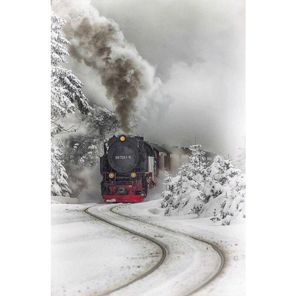 30x40CM Håndlaget 5D Art Diamond Painting - Train in the Snow, sui