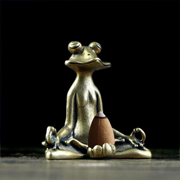 Mässing Meditation Groda Statyett Figur Mässing Rökelsehållare F