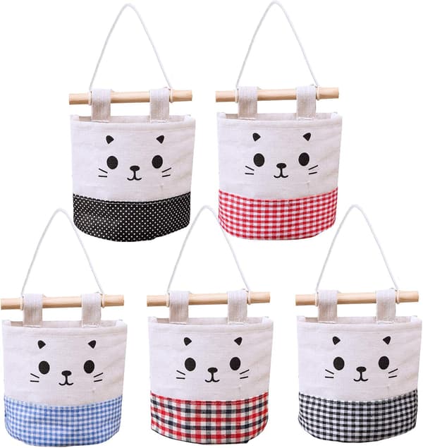 5-pack väggförvaringsväska, liten och söt väggmonterad