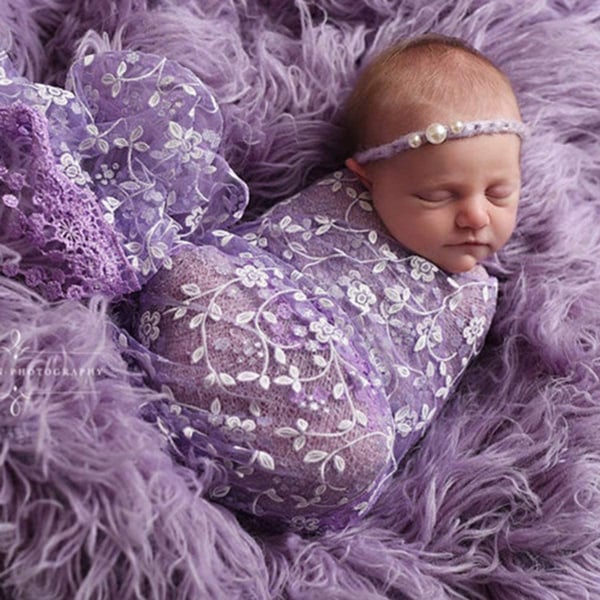 Baby valokuvarekvisiitta 3 kpl purppuraa baby pörröinen peitto + vastasyntyneen kääre