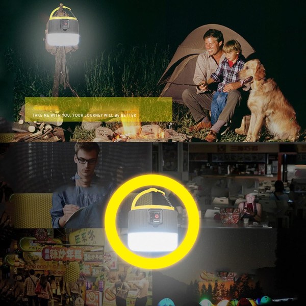 Uppladdningsbar campinglampa, solcellsladdad LED-lampa, sladdlös lampa, inbyggt 2500mAh batteri, IPX6 vattentät, 5 arbetslägen, för Bivvy, grotta, fiske - Svart