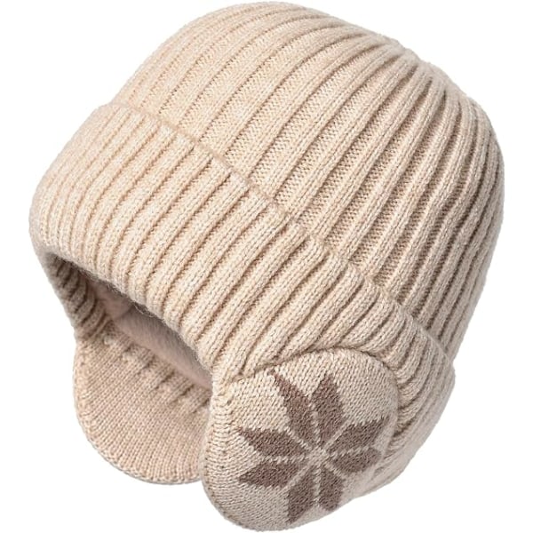 Talvi neulottu hattu miehille ja naisille - beige (korvaläpäillä) lämmin W